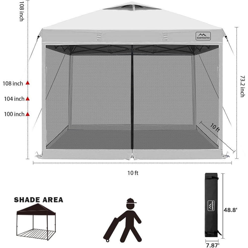 White 10 ft. x 10 ft. Outdoor Pop-Up Canopy Tent with Black Mesh Walls and Roller Bag