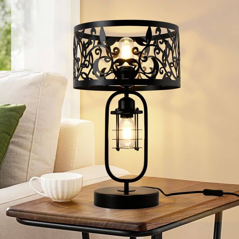 BLACK DESIGN 葉月 Genoci 11.81 in. 2 Light Black Modern Standard Table Lamp with