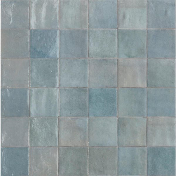 Marazzi Zellige Cielo 4 in. x 4 in. Glazed Ceramic Wall Sample Tile