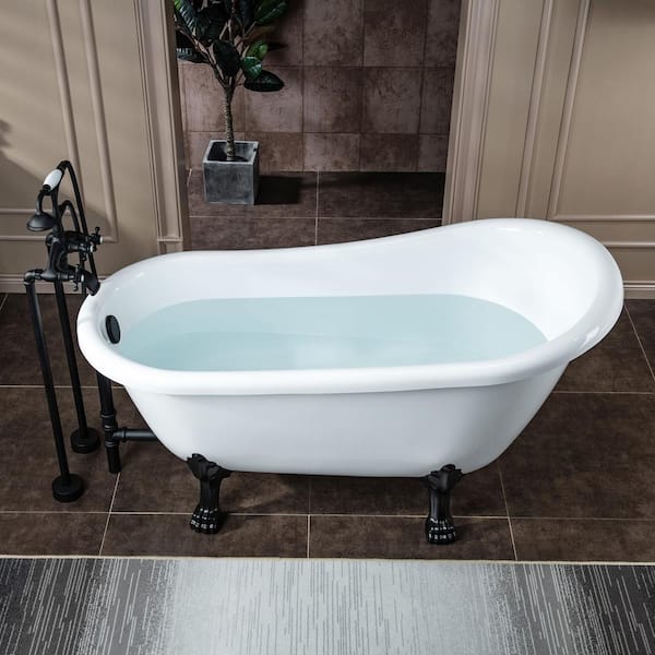 Dover 54 in. Heavy Duty Acrylic Slipper Clawfoot Bath Tub in White Faucet,  Claw Feet, Drain & Overflow in Polished Gold