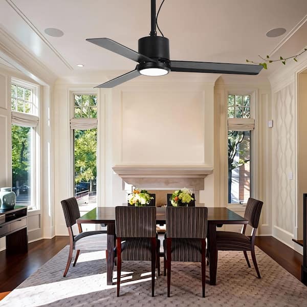 42 in. Outdoor Integrated LED Matte Black Rope Hook Hanging Ceiling Fan with Light and Remote Control