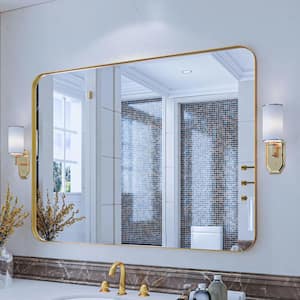 48 in. W x 36 in. H Rectangular Aluminum Framed Wall Bathroom Vanity Mirror in Gold