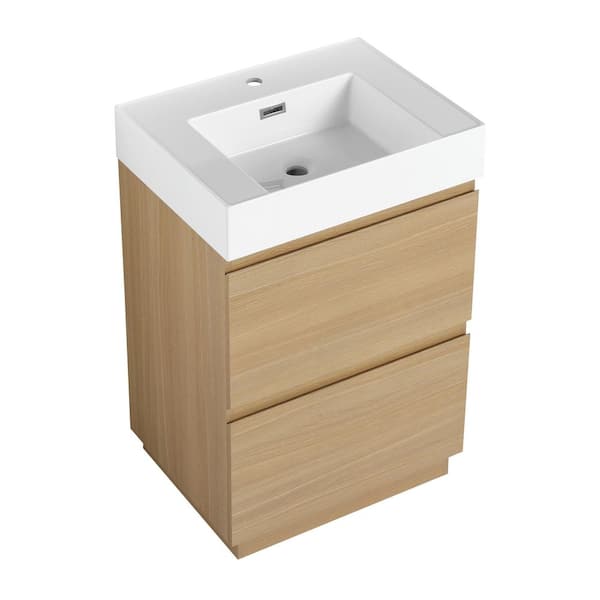 23.62 in. W x 18.11 in. D x 35.35 in. H Freestanding Bath Vanity in Light Brown with White Resin Vanity Top