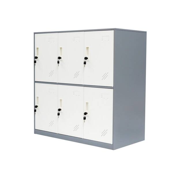 6Door Metal Locker Storage Cabinet W/ Keys &Card Slot For Office