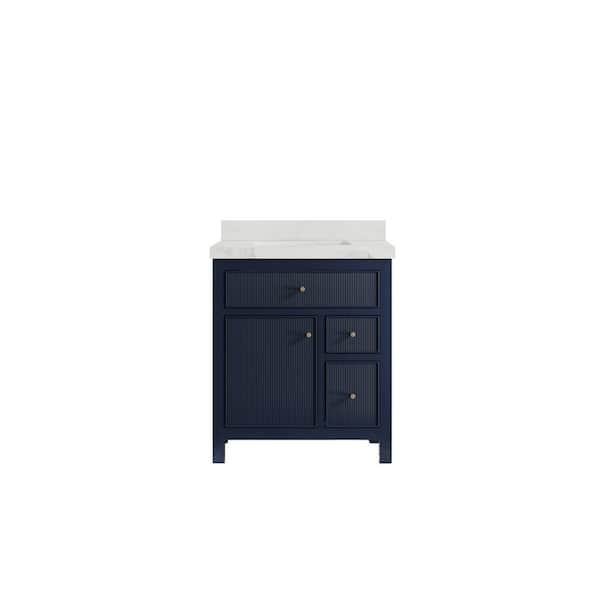 Willow Collections Sonoma 30 in. W x 22 in. D x 36 in. H Bath Vanity in Navy Blue with 2 in. Calacatta Nuvo Top