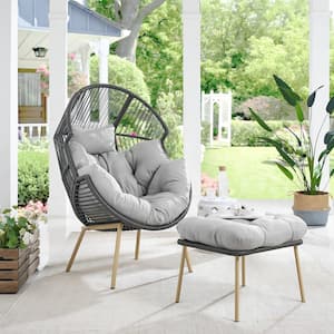 Corina Gray Egg Chair Wicker Outdoor Lounge Chair with Gray Cushion