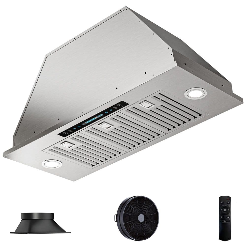 36 in. 900 CFM Convertible Insert Range Hood in Stainless Steel with 4-Speed Gesture and Touch Control
