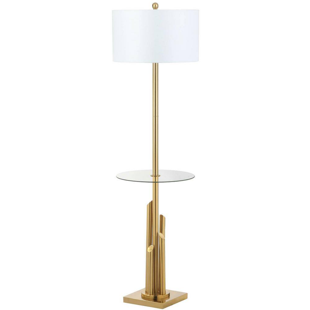 Brass Gold Floor Lamp, Vintage Lucite Floor Lamp With Table Attached