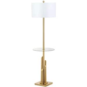 Ambrosio 61 in. Brass/Gold Floor Lamp with Attached Side Table