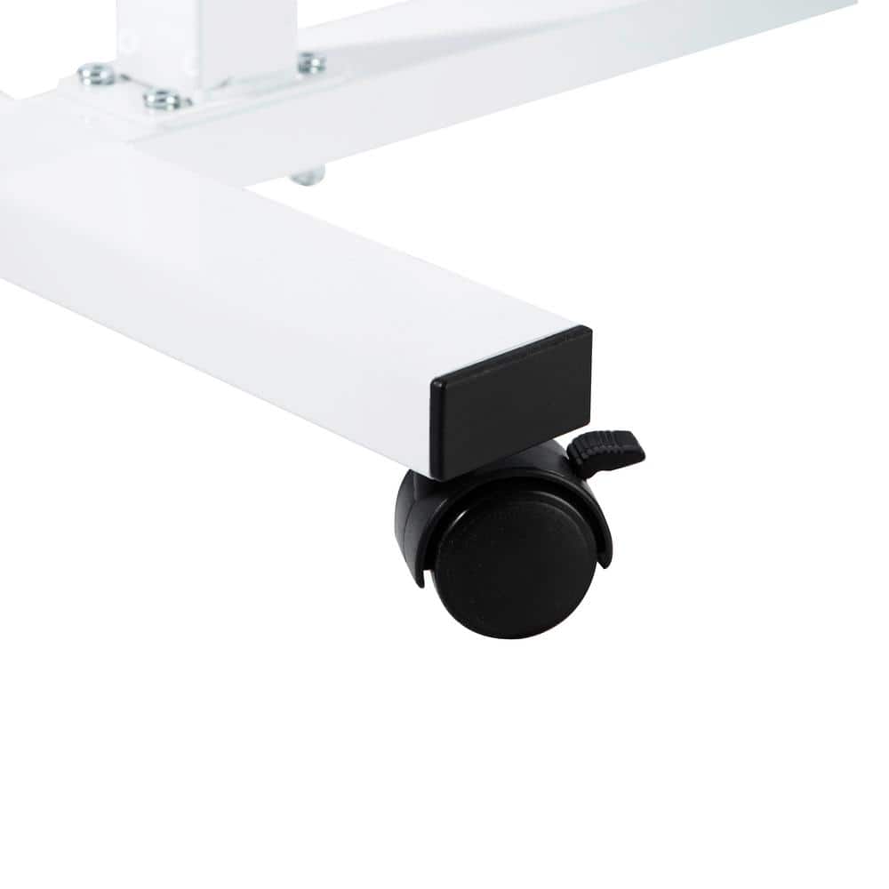 White Adjustable Height Rolling Laptop Desk with Wheels