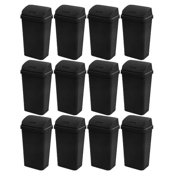 Sterilite 13 Gal. Black Kitchen Swing Top Lid Wastebasket Plastic Household Trash Can (12-Pack)