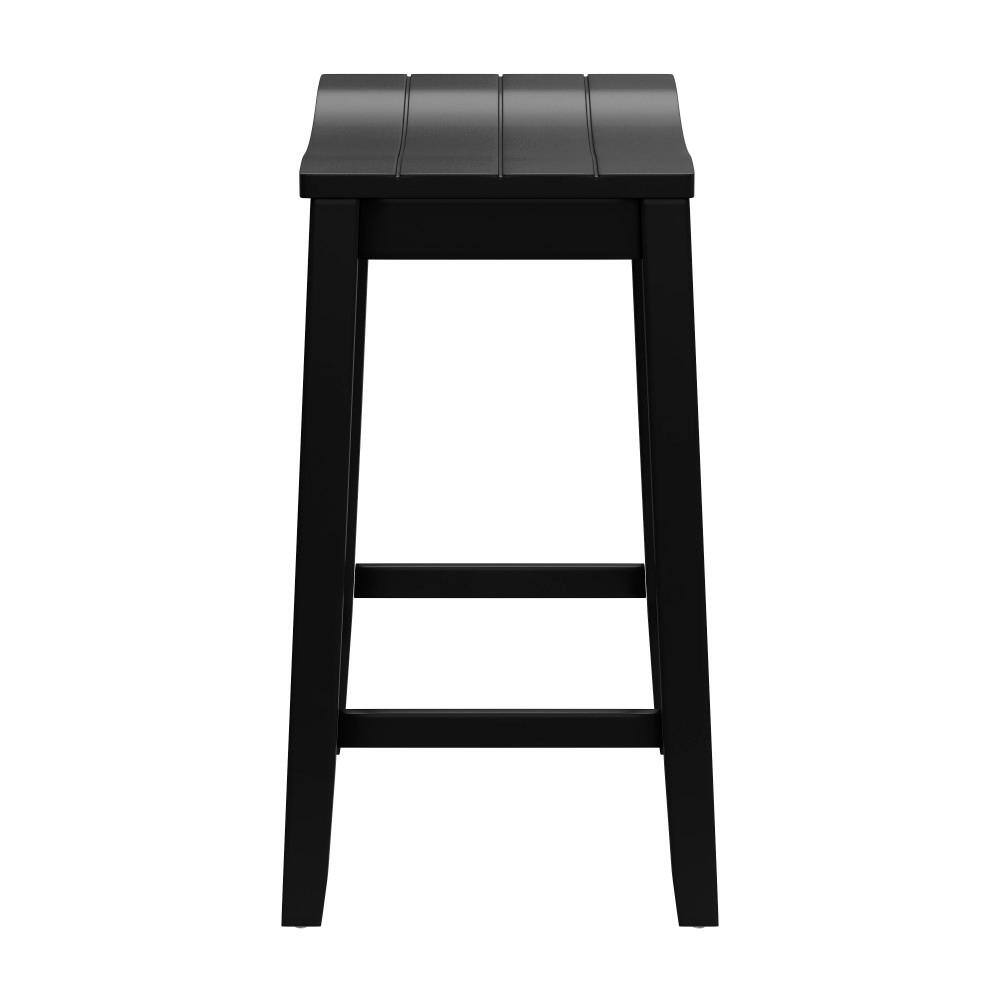 Black Wood Backless Saddle Counter Stool