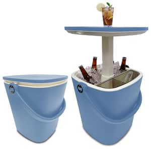 13.3 in. Patio Blue Plastic Outdoor Trunk Table Ice Bucket