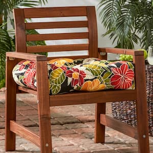 Aloha Floral Black Square Tufted Outdoor Seat Cushion