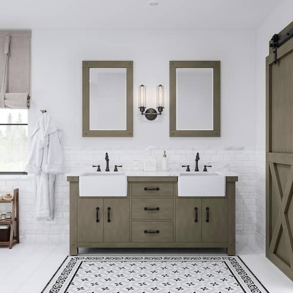 Water Creation Paisley 72 in. W x 22 in. D Vanity in Grizzle Gray with Marble Vanity Top in White with White Basin and Mirror