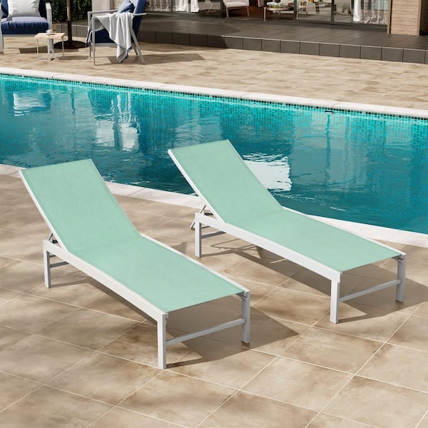 Crestlive Products 2-Piece Aluminum Adjustable Outdoor Chaise Lounge in Green