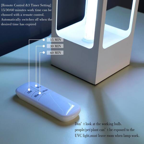 ORE International 16.5 in. UV Sterilized White Metal Table Lamp with Remote Control HBL2527 The Home Depot