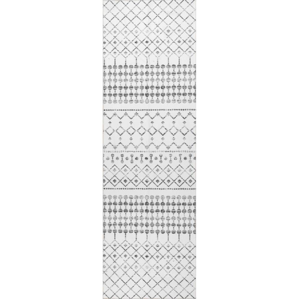 nuLOOM Moroccan Blythe Machine Washable Gray 3 ft. x 10 ft. Runner Rug