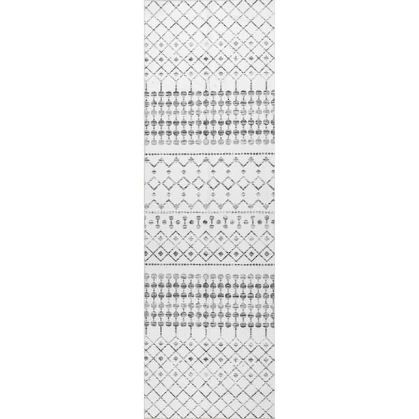 nuLOOM Moroccan Blythe Machine Washable Gray 3 ft. x 12 ft. Runner Rug