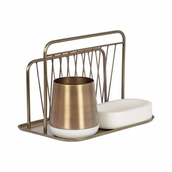 Koni White/Gold 13 in. W x 9 in. H Rectangle Metal Desk Organizer