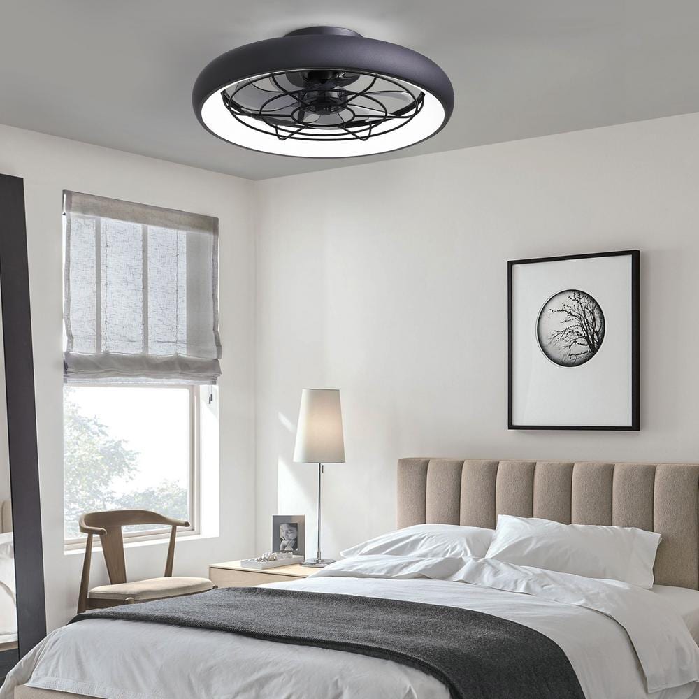 20'' Black Low Profile Ceiling Fan with LED Light and Remote