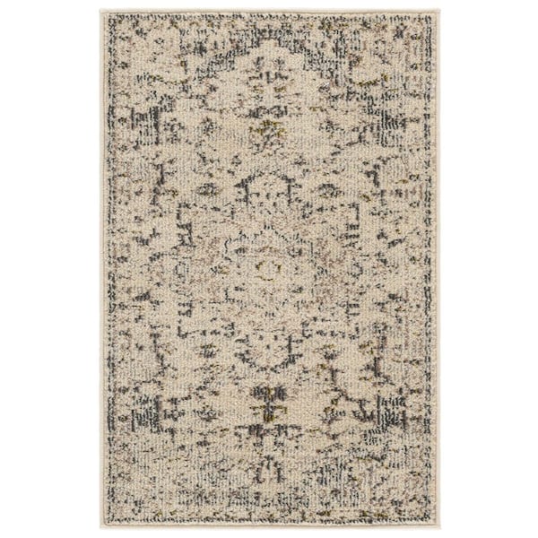 Madison 2 ft. x 3 ft. Ivory/Gray Gold Distressed Border Area Rug