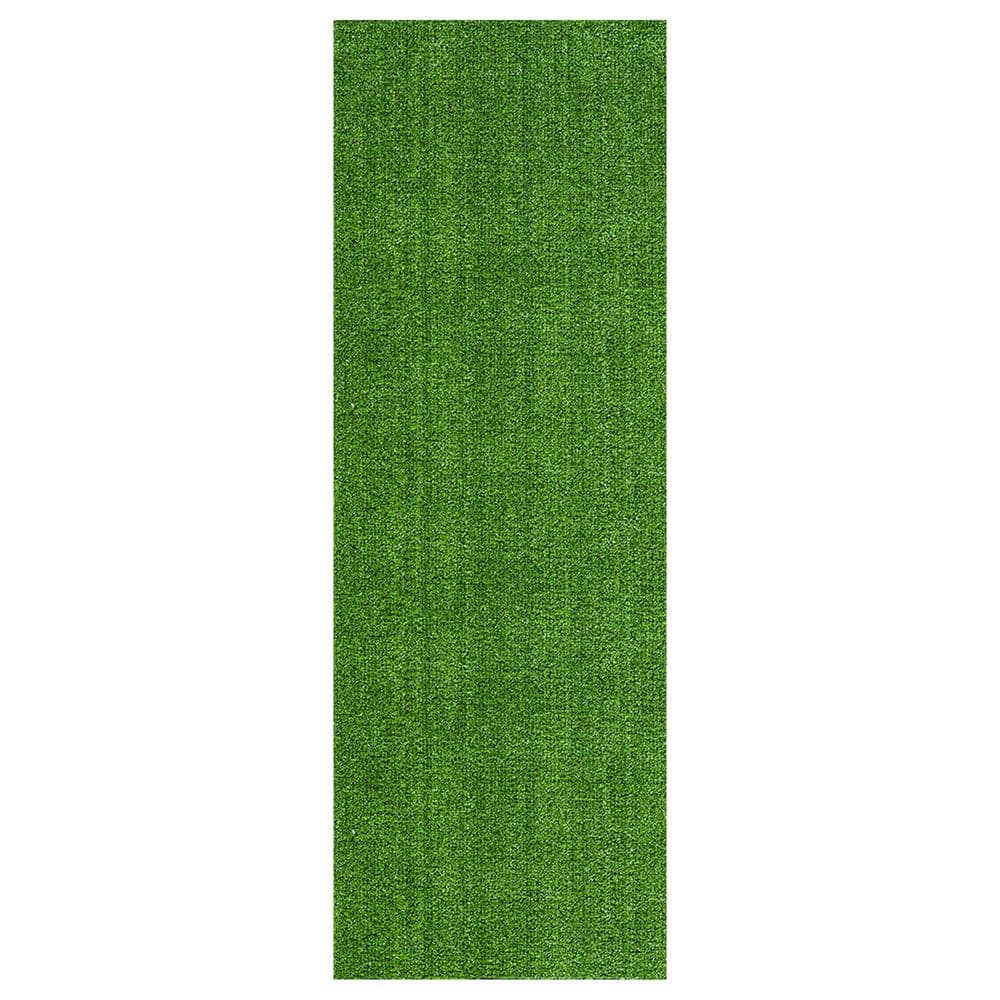 Ottomanson Evergreen Waterproof Solid 3 ft. x 54 ft. Indoor/Outdoor Green Artificial Grass Runner Rug