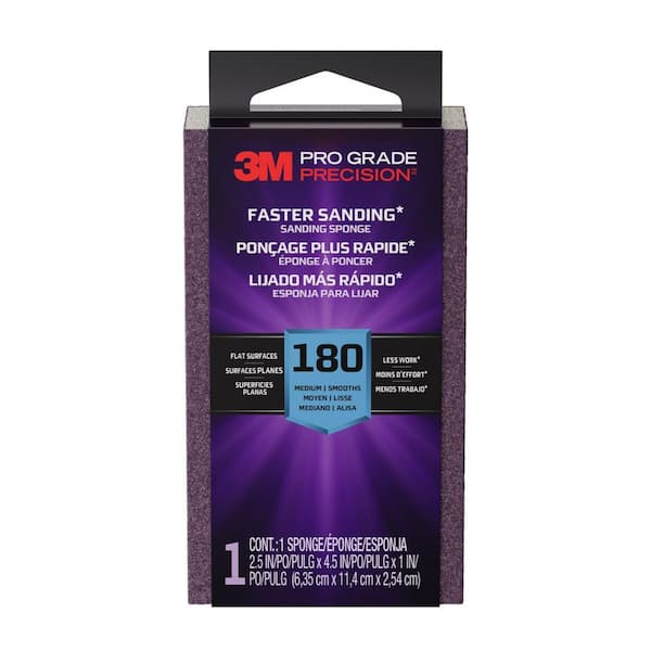 3M Pro Grade Precision 2 1/2 in. x 4-1/2 in. x 1 in. 180-Grit Medium Block Sanding Sponge (1-Pack)