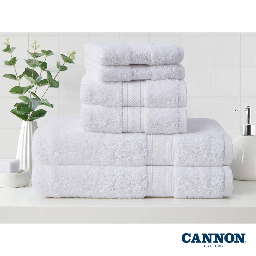 Cannon Low Twist 100 % Cotton 6-Piece Towel Set, 550 gsm, Highly Absorbent, Super Soft and Fluffy, 6-Piece Set, White