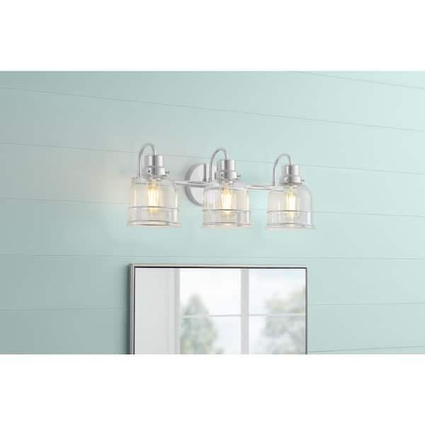 Home Decorators Collection Willow Springs 23.5 in. 3-Light Chrome Bathroom Vanity Light with Clear Glass Shade