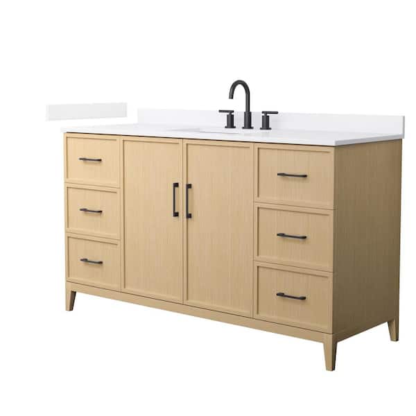 Wyndham Collection Elan 60 in. W x 22 in. D x 35 in. H Single Bath Vanity in White Oak with White Quartz Top