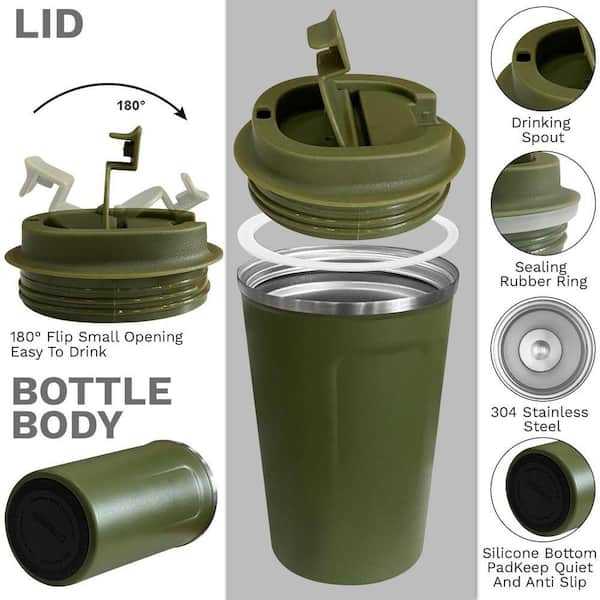 12 oz Green Stainless Steel Insulated Coffee Mug Travel Tumbler with  Leakproof Lid Double Wall Hot Cold 1 Piece 29ESA05636 - The Home Depot