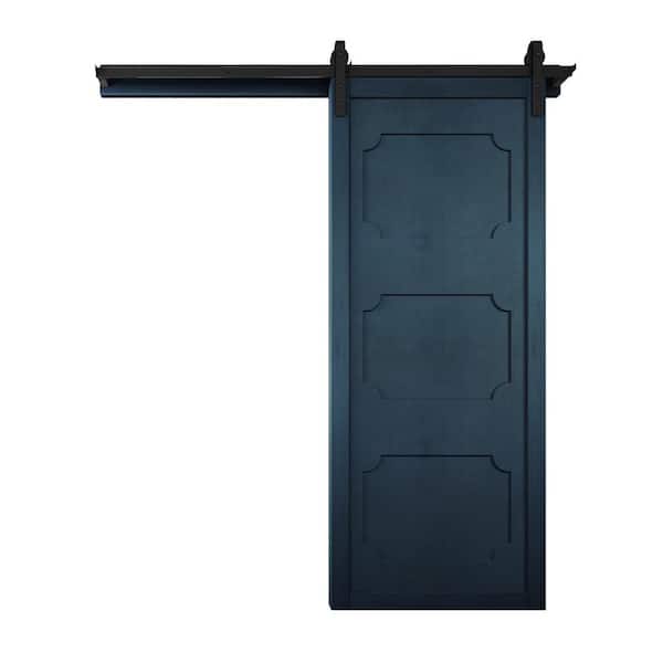 VeryCustom 30 in. x 84 in. The Harlow III Admiral Wood Sliding Barn Door with Hardware Kit in Stainless Steel