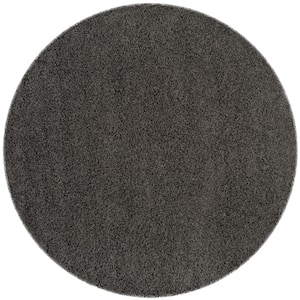 Athens Shag Dark Gray 7 ft. x 7 ft. Round Solid Area Rug