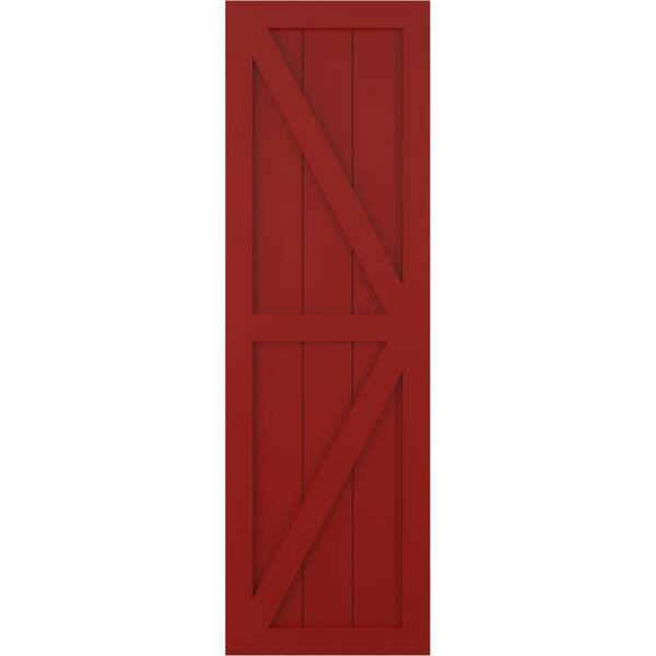 Ekena Millwork 12 in. x 27 in. True Fit PVC 2 Equal Panel Farmhouse Fixed Mount Z-Bar Board and Batten Shutters Pair in Fire Red