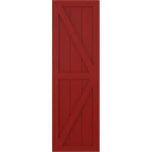 15 in. x 54 in. True Fit PVC Two Equal Panel Farmhouse Fixed Mount Board and Batten Shutters w/Z-Bar Pair in Fire Red