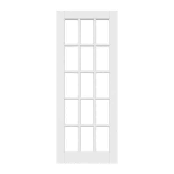 32 in. x 80 in. 15 Lite Clear Glass White Solid Core MDF Primed Standard Interior Door Slab