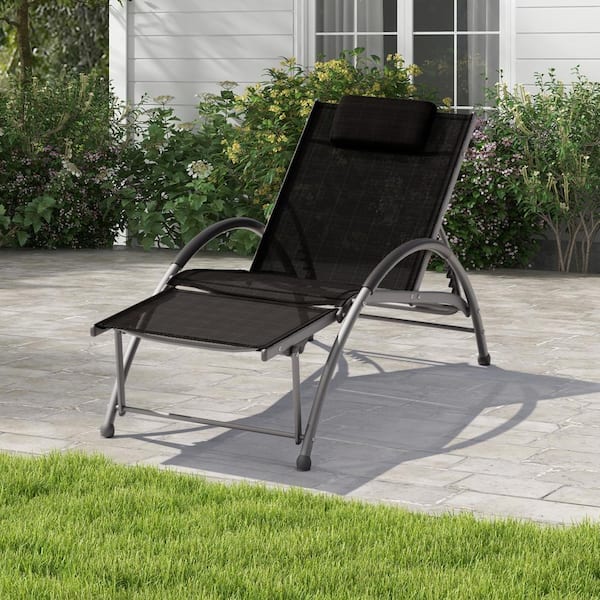 JEAREY Black Metal Aluminum Outdoor 5-Positions Adjustable Chaise Lounge with Frame