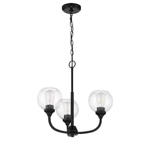 Glenda 3-Light Flat Black Finish with Clear Glass Transitional Chandelier for Kitchen/Dining/Foyer No Bulb Included