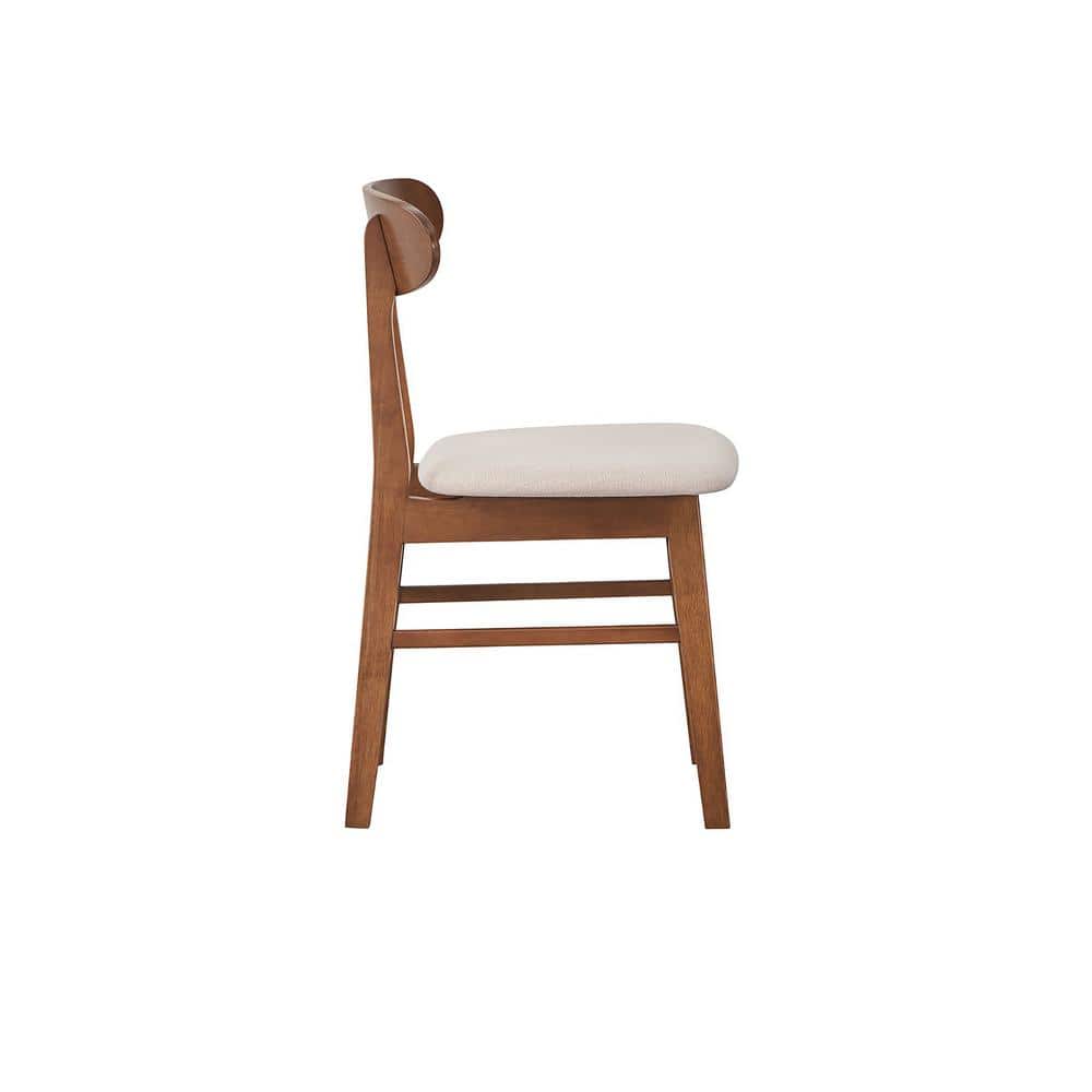 Natural Walnut Upholstered Mid-Century Modern Side Chairs (Set of 4)