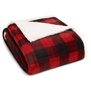 Mountain Plaid Ultra Soft 1-Piece Red Sherpa Microfiber Twin Blanket