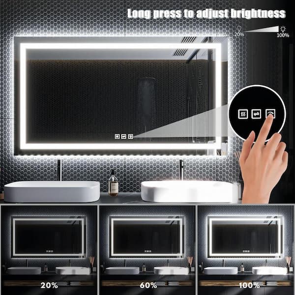 28 X 36 Inch LED Bathroom Mirror With Bluetooth Speaker, Induction Switch Light Smart Vanity Mirror Wall Mounted, IP44 Waterproof Anti Fog Vertical & Horizontal