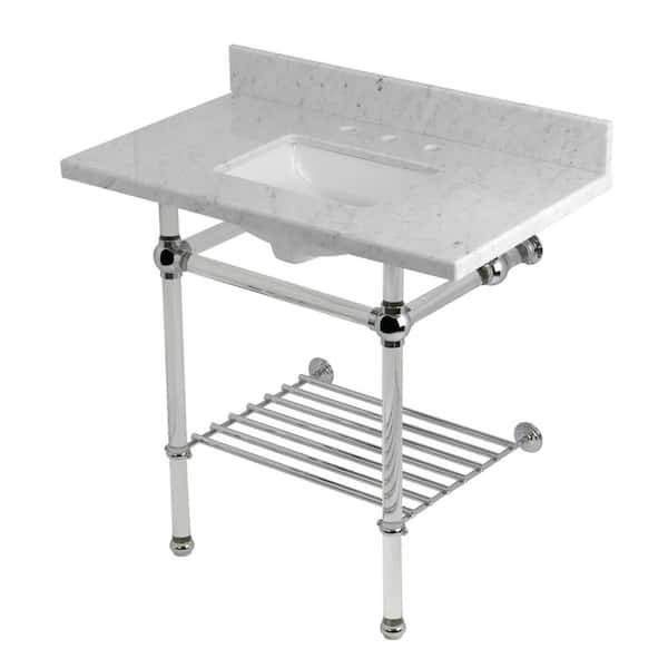 Kingston Brass Templeton 36 in. Marble Console Sink with Acrylic Legs in Carrara Marble/Polished Chrome