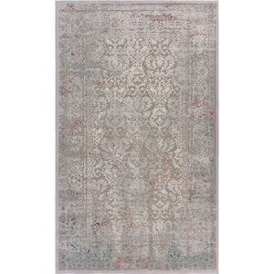 Gray Ivory Slate Blue and Wine Red 2 ft. x 3 ft. Abstract Area Rug
