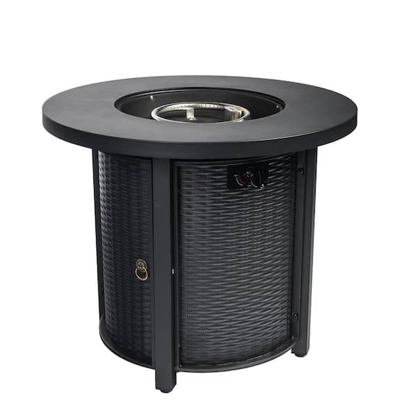 Anvil 30 in. Round Outdoor Fire Pit Table 40,000 BTU Propane Fire Pit Table with Steel Tabletop, Lid and Rocks