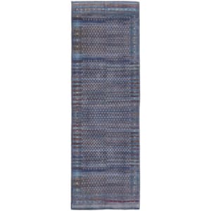 Tan Blue and Pink 3 ft. x 8 ft. Striped Area Rug