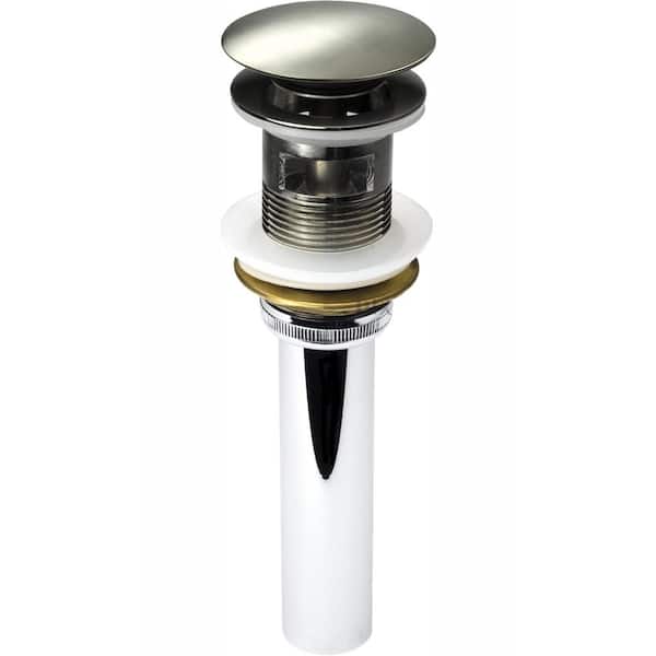 LUXIER 1-5/8 in. Brass Bathroom and Vessel Sink Push Pop-Up Drain Stopper With Overflow in Brushed Nickel
