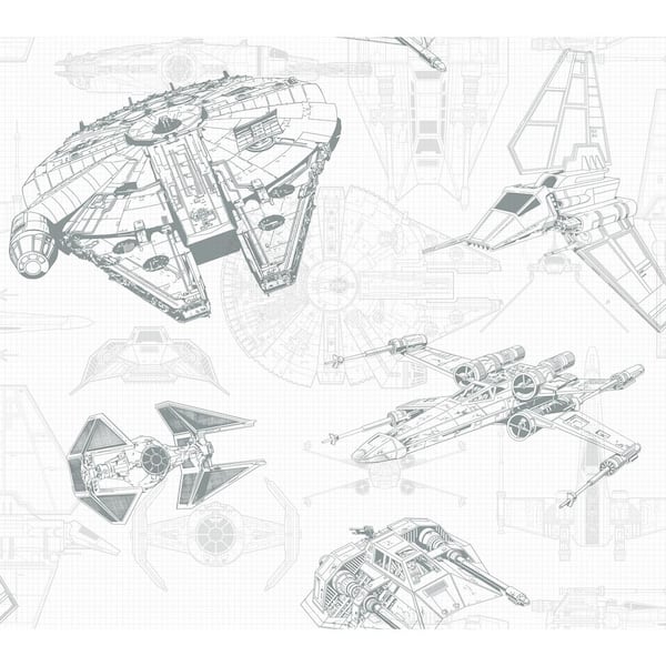 York Wallcoverings Star Wars Ship Schematic Wallpaper White Paper Strippable Roll (Covers 60.75 sq. ft.)