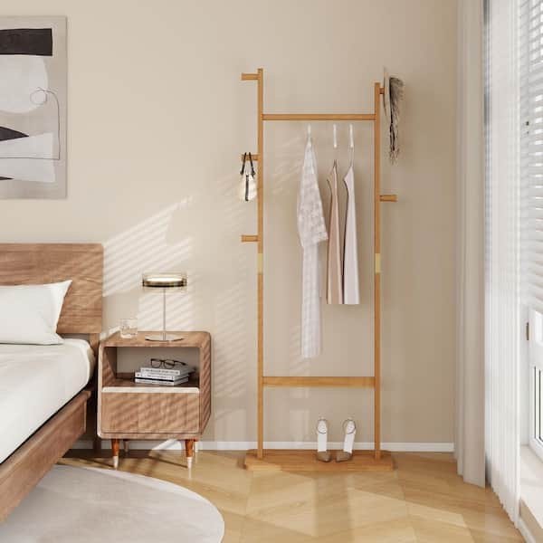 64.1 in. H x 23.6 in. W x 11 in. D Natural Solid Wood Freestanding Coat Rack with Natural Wood Grain
