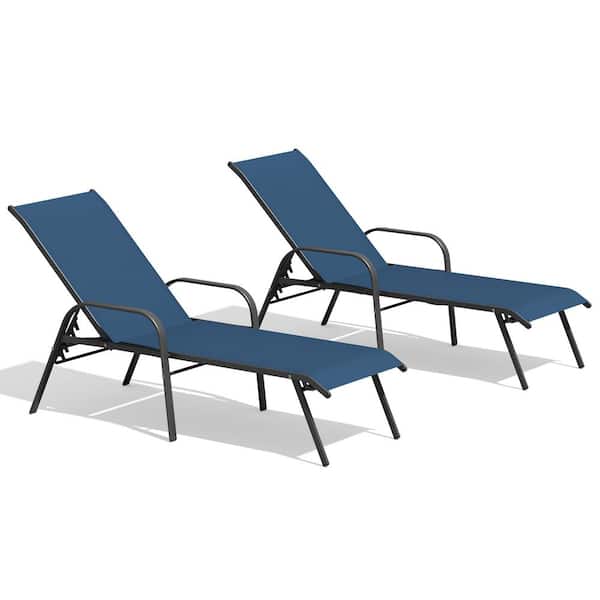 Crestlive Products Navy Blue 2-Piece Metal Adjustable Outdoor Chaise Lounge